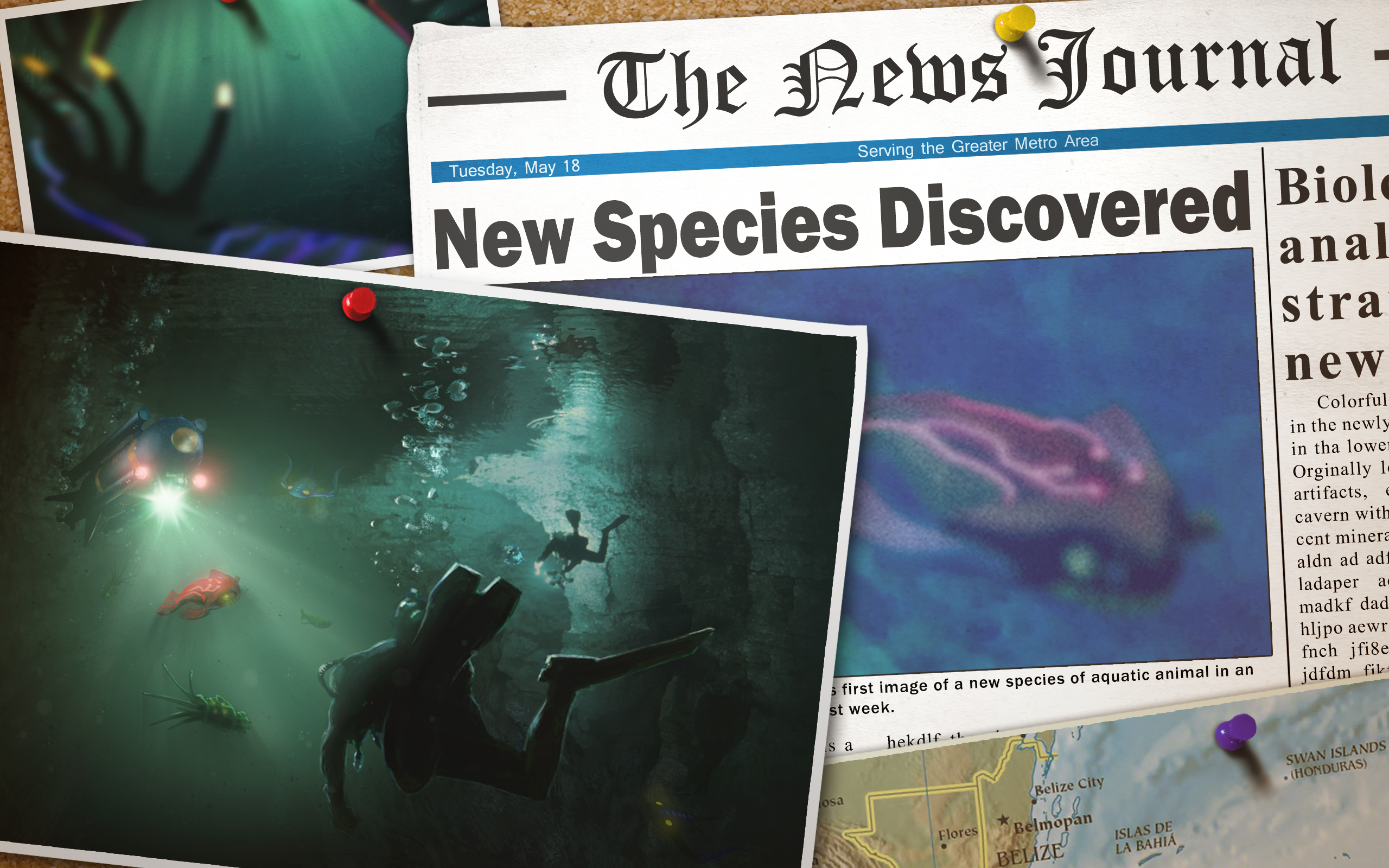 Newspaper headline that reads "New Species Discovered"